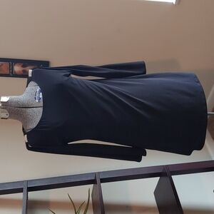 Nik and Nash Black Cold Shoulder Flare Sleeve Dress size S Rhinestone Accent